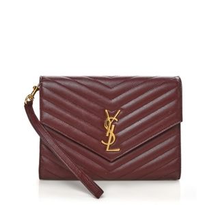 ❤️SAINT LAURENT Grain De Poudre Matelasse Chevron Monogram Envelope Clutch